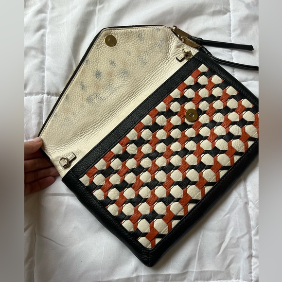 Henri Bendel Crosshatch Clutch, Henri Bendel Clutch, Black Orange and White Bag. - Picture 5 of 7